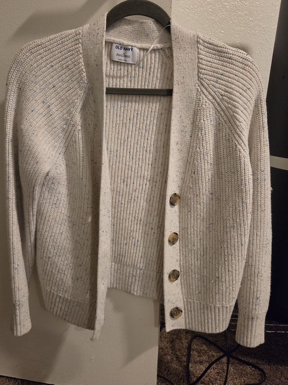 Old Navy Cream Speckled Button-Front Ribbed Cardigan